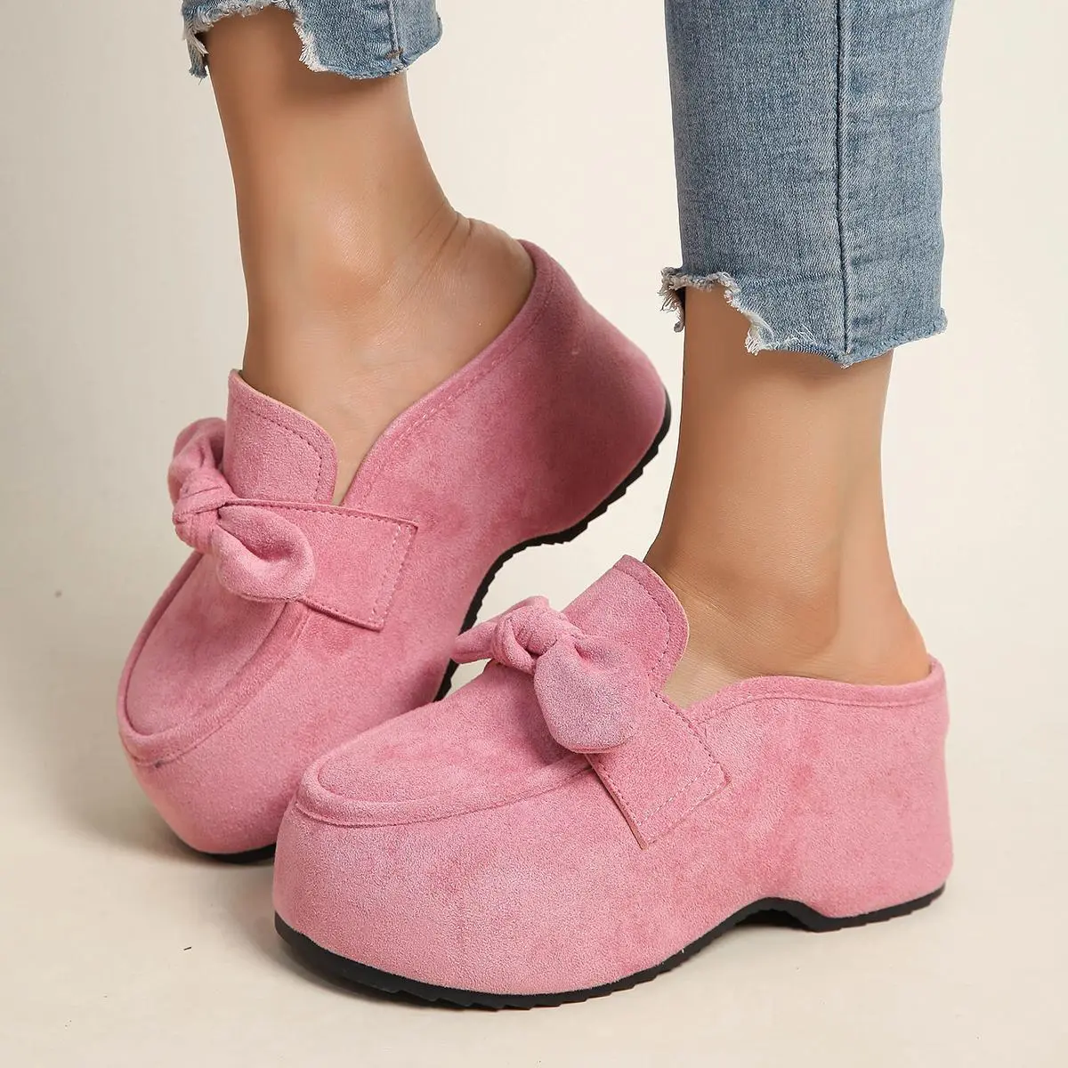 Women's Soft Suede Chunky Platform Wedge Block Heels - Slip-On Round Toe Backless Clogs, Padded Comfortable Shoes for Everyday Casual Walking, Shoe, Walking Shoes