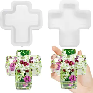 2Pack Cross Box Silicone Resin Molds Jar Storage Mold for Epoxy Resin Clay Candle DIY Making Decorations Placement Storage - Home Improvement.