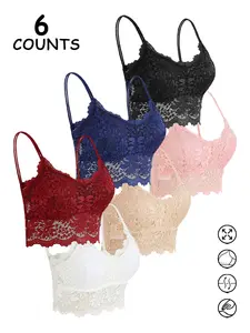 6 Pack Sexy Lace Lingerie Cami Tops Comfortable Fitted Design Multi-Color Options Stylish Casual Wear Womenswear for All Seasons Women Underwear