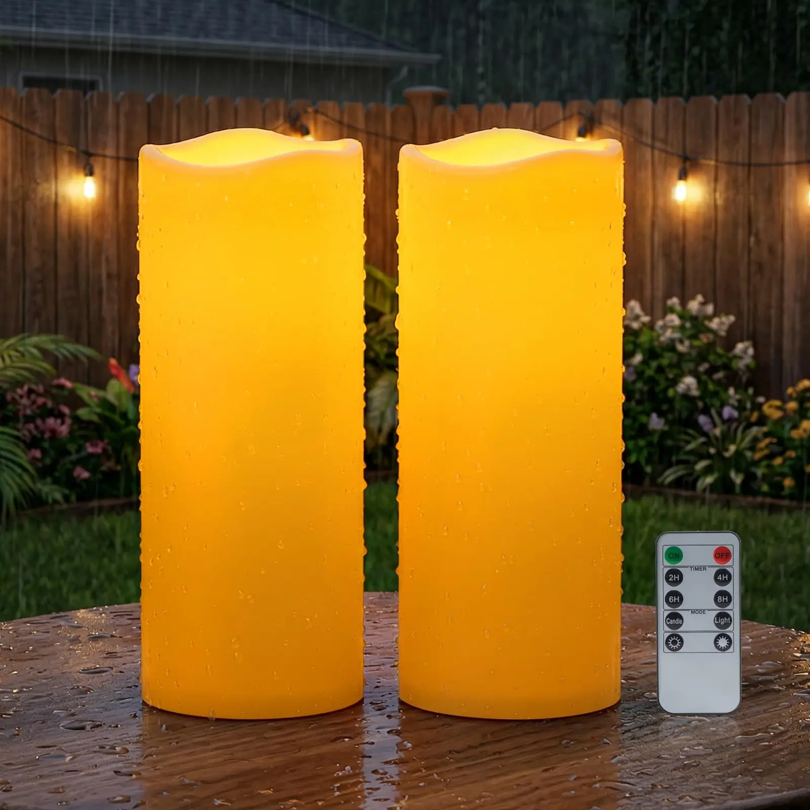 【Set of 2】4"×10" Outdoor Waterproof Flameless LED Pillar Candles, Ivory White with Timer & Remote Control, Battery Operated Flickering Night Light for Ambient Lighting, Home Decoration, Patio Outdoor Use, Festive Decor