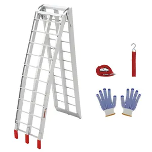 Garvee 7.5 Foot Folding Aluminum Motorcycle Ramp with 750 LB Capacity, Designed for Pickup Trucks, Featuring Crossbar Rungs and Rubber Tipped Ends, Dimensions 89 x 12 Inch, 1 Piece