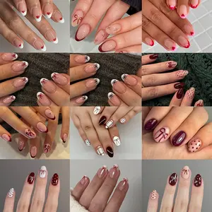 Short Oval Multicolor Bow Heart Press-On Nail Set, Detachable Fake Nails, Daily Use for Women Girls, Glossy Finish, Single Item, Nail Art Design