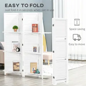 4 Panel 67" Tall Wood Privacy Screen Room Divider with 3 Display Shelves, and Folding Storage for Bedroom or Home Office, White(Using high-quality and premium materials)
