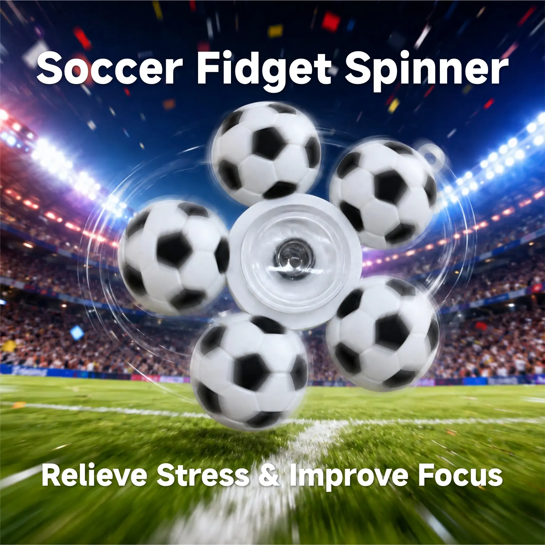 Soccer Fidget Spinner for Kids & Adults, 5-Ball Silicone Football Stress Relief Toy, Portable Pocket Fidget Toy for Anxiety & Focus, 4 Vibrant Color Options