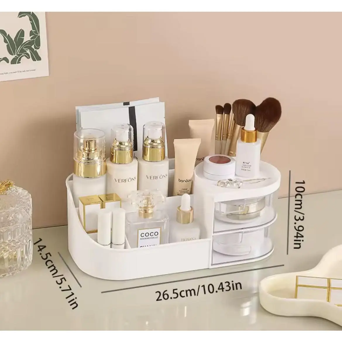 Cosmetic Storage Box With Drawer, Skin Care Product Countertop Storage Box, Lipstick, Brush, Makeup Brush Desktop Organizer