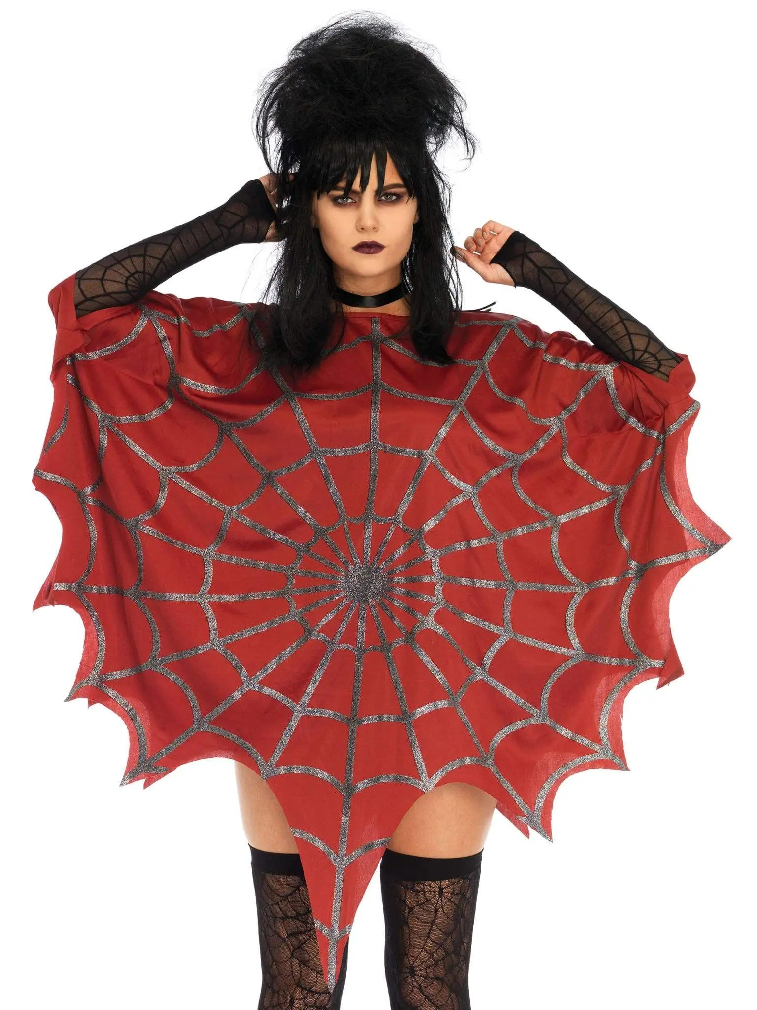 Women's Gothic Spider Web Poncho in Sheer Glitter Fabric - Sexy Lightweight Halloween Costume Idea for Parties, Costume Ideas, Spider Costume