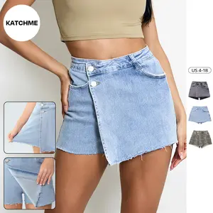 KatchMe Women's Leisure Layered High Waist Raw Hemline Denim Skorts, Chic Streetwear Outfits, Versatile Women's Bottom, Women's Summer Shorts