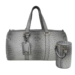 Grey Ostrich Embossed Weekender Travel Duffle Bag