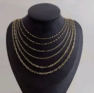 14K Real Gold Paper Clip Necklace for Women