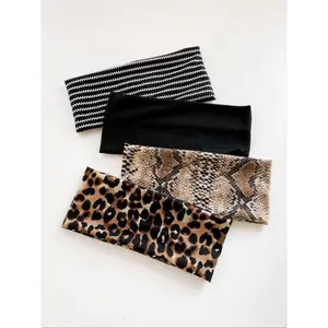 Women's 4-Piece Boho Elastic Headbands, Ethnic Print Synthetic Band Hair Accessories - Leopard, Floral, Butterfly Designs, Ideal for Daily Wear and Festival Outfits