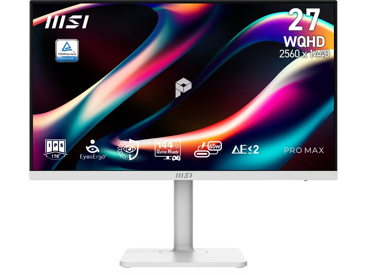 MSI 27 inch  QHD 2K 1440P 144Hz AMD FreeSync HDR Ready USB-C Built-in Speakers White Computer Monitor with Height Adjustable, Pivot, Swivel & Tilt Stand PRO MAX 271QPHW E14
