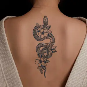 Waterproof Sweatproof Temporary Tattoo Stickers, Spiral Flower Snake Pattern, Dark Style, Semi-Permanent Herbal Liquid, Dark Babe