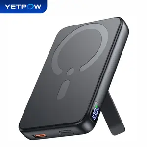 YETPOW Magnetic Wireless Portable Charger, 12000mAh Slim Power Bank with LED Display, Foldable Stand, USB-C 20W PD Fast Charging, MagSafe Battery Pack for iPhone 17/16/15/14/13/12 Pro/Pro Max Series,W16 summerwins