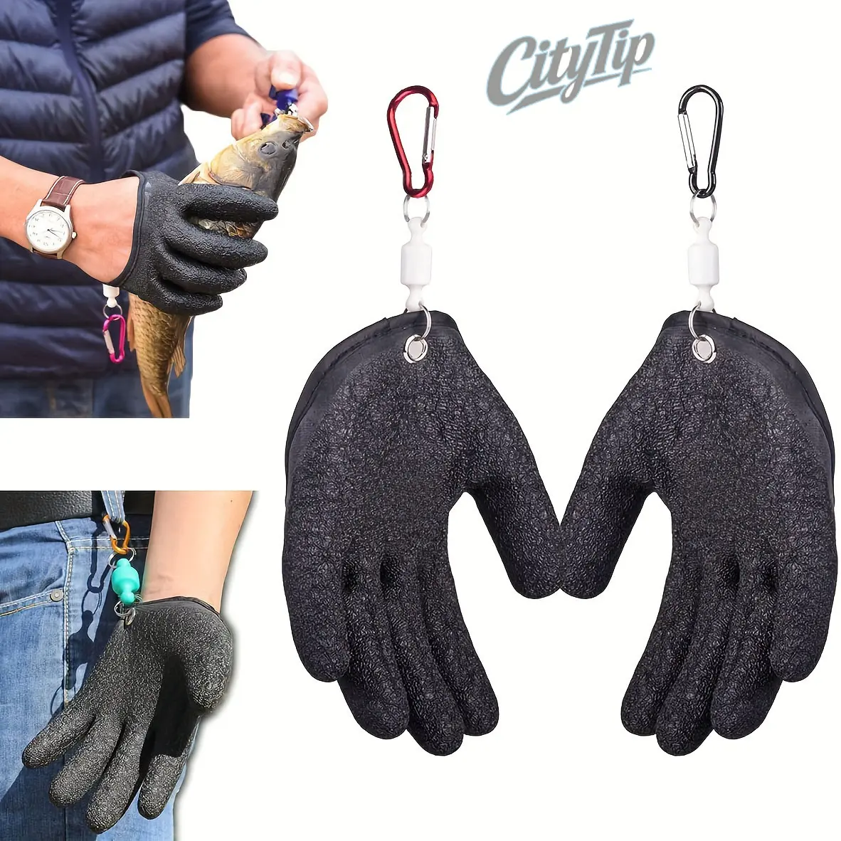 2PCS Magnetic Release Fishing Gloves For Men Women, Professional Puncture Proof Fisherman Gloves, Anti Slip Waterproof Catch Fish Gloves With Carabiner For Handling Catching Cleaning Freshwater Saltwater Fishing