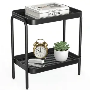 NobleForm 2 in 1 Desktop & Floor End Table with Storage Shelves, Compact 2-Tier Side Table for Office Desk Organization, Bedside Nightstand, Small Space Nightstand for Living Room, Bedroom, Office