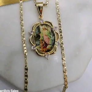 Guardian Angel protect us Angel de la guarda cadena de oro laminado Gold-plated clear stones
