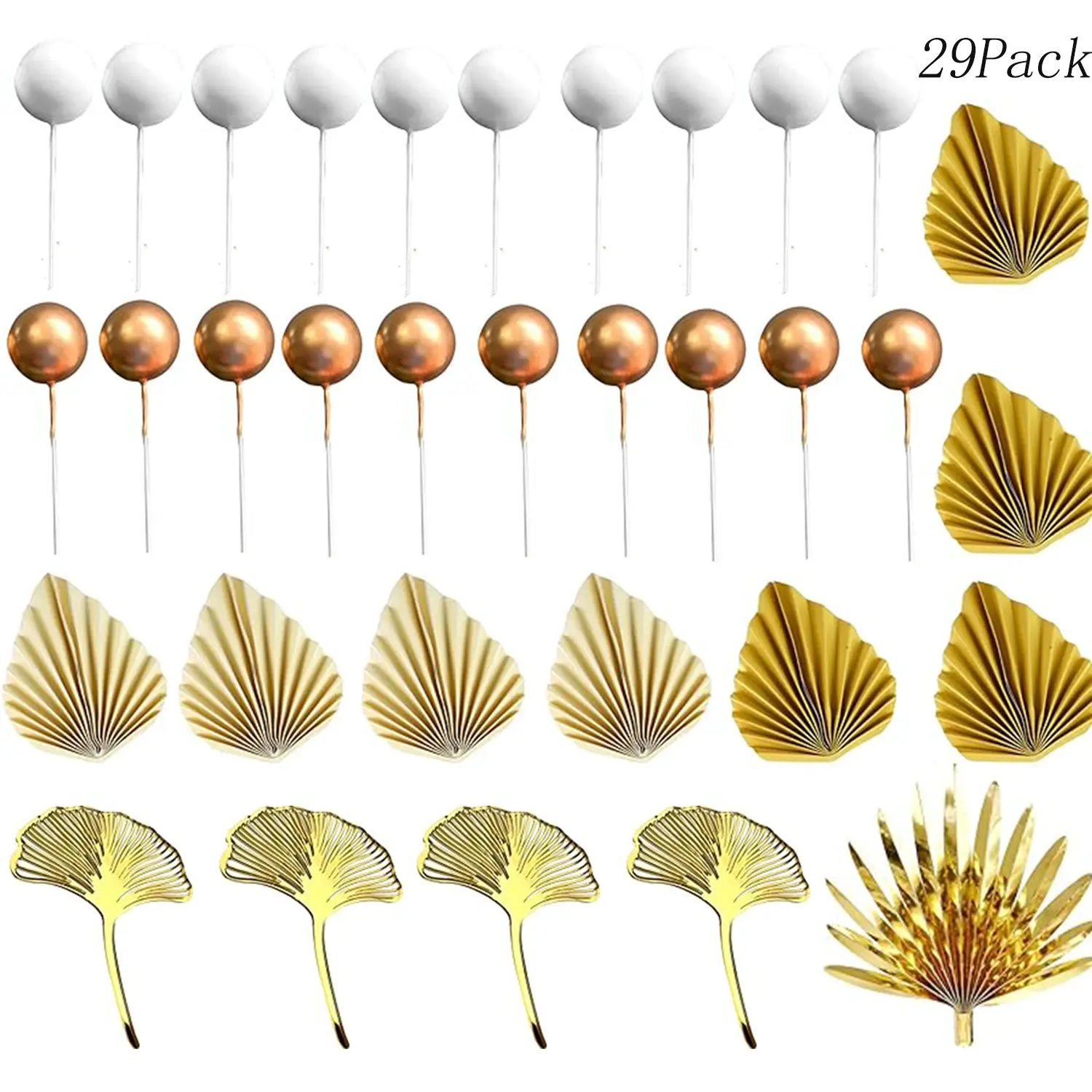 29 Pack Boho Bohemian Cake Topper, Champagne Rose Cake Decoration,White Golden Balls Cake Decoration,for Birthday Wedding