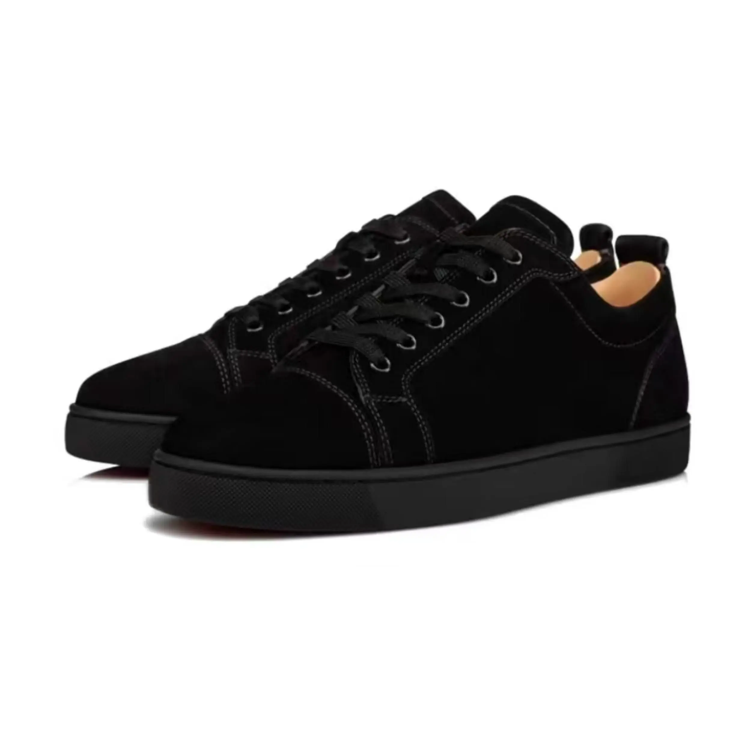 Men's Black Suede Low Top Sneakers Lace Up Comfort Casual Skate Shoes For Daily Walking Streetwear
