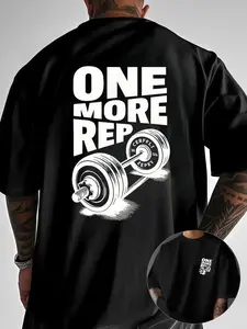 Men's 'One More Rep' Oversized T-Shirt – Premium Cotton Weightlifting Fitness Gym Graphic Tee, Bodybuilding Streetwear Appeal Casual Top