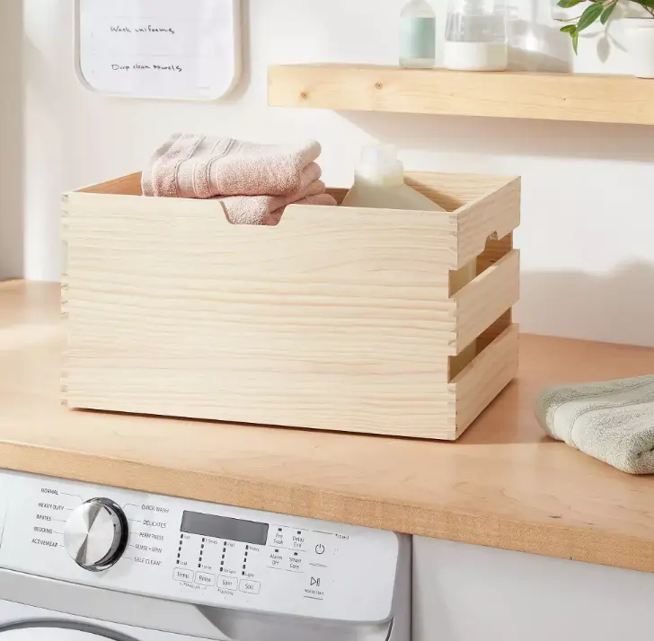 Wooden Storage Bin Organizer, Decorative Home Storage Basket for Shelves, Bathroom, Bedroom & Office