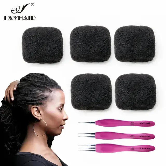 Exyhair 18 Inch Tight Afro Kinky Bulk 100% Human Hair for Ideal to Make Repair Afro Hair Braids Dreadlocks Extension Afro Twist with Crochet Hook