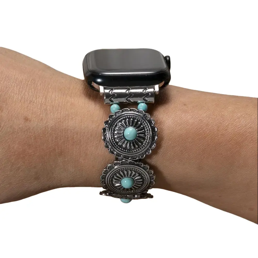 bohemian style vintage color resin strap compatible with apple watch series SE series 10 9 8 7 Ultra 6 5 4 3 2 1 turquoise decor watch band for women's  handmade band