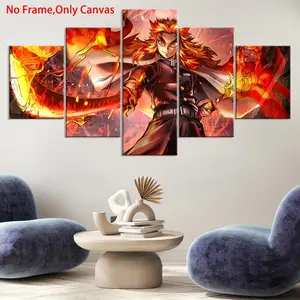 5 Piece Wall Art Set, Demon Slayer Anime Posters, Vibrant Cartoon Design, High Definition Printing, Living Room Bedroom Bar Decor, Home Room Decoration, Unframed Painting