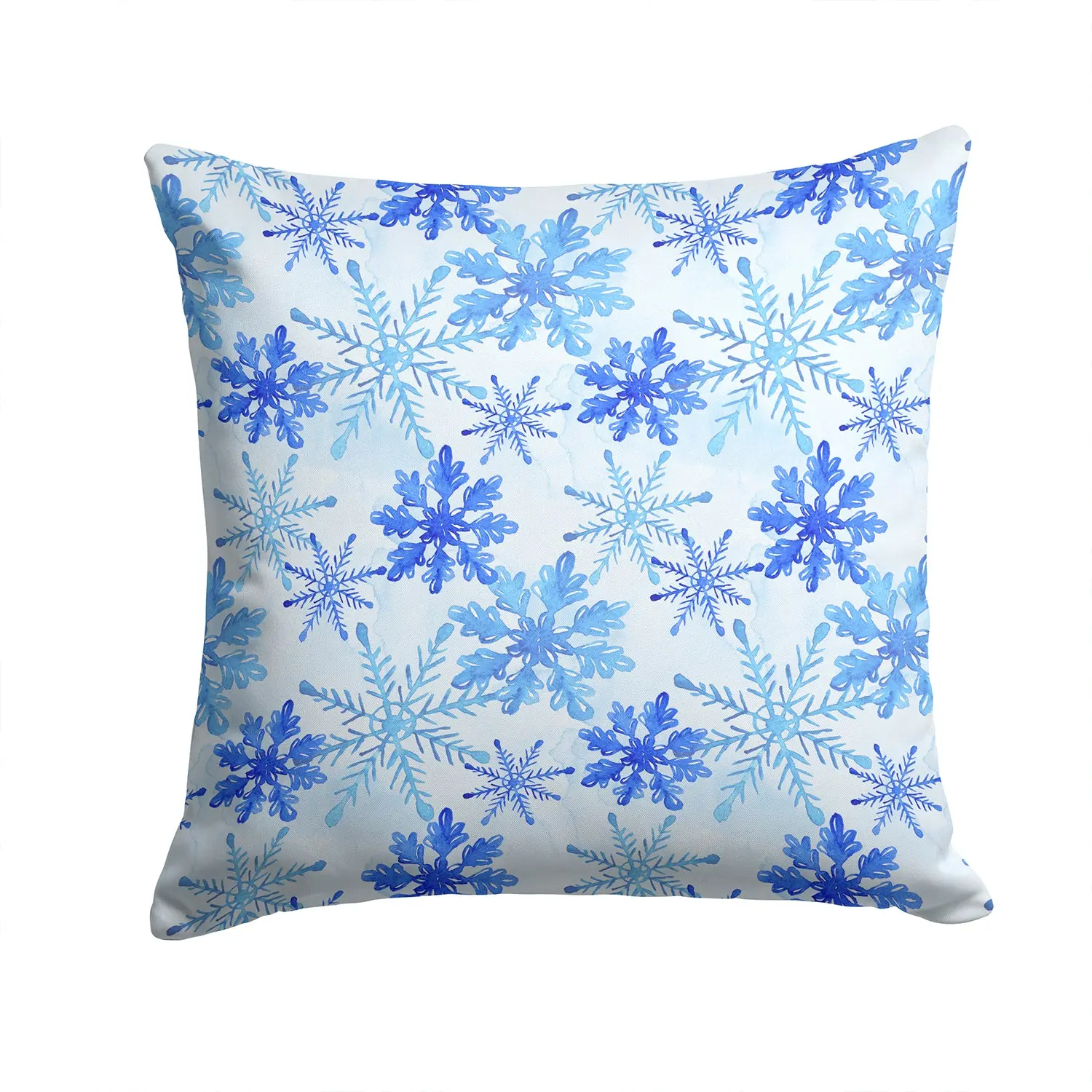 Blue Snowflakes Watercolor Decorative Throw Pillow 14x14 Indoor Outdoor Accent Cushion, Fabric Cover with Insert for Sofa, Bed, Porch & Living Room