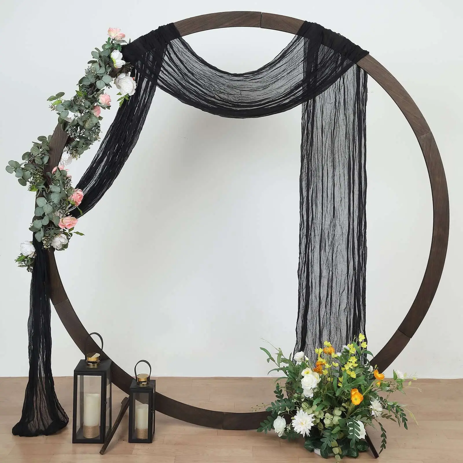 Black Gauze Cheesecloth Draped Curtain Panel (20ft) - Wedding Arched Backdrop, Arched Decor for Window Scarf Valance, Boho Arbor, Draping Festive Backdrops & Banners
