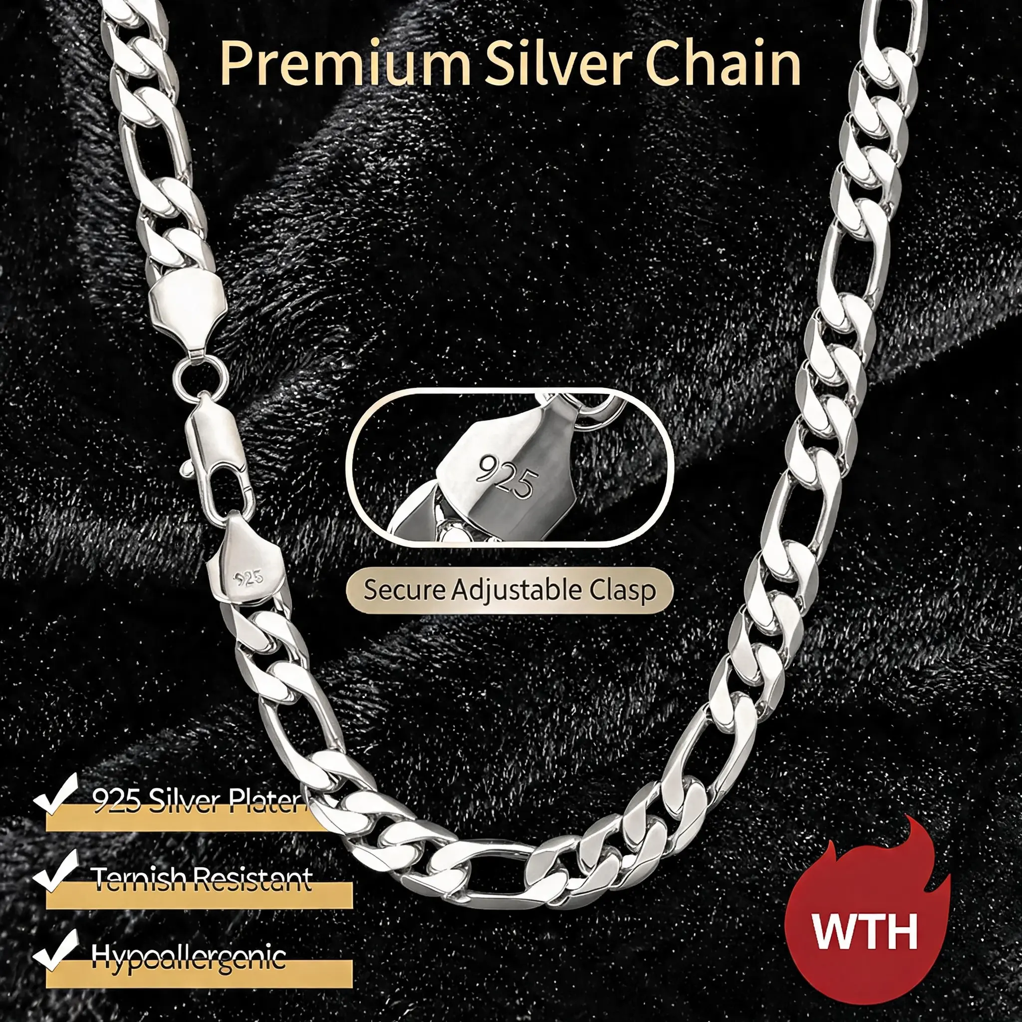 Men's 925 Silver Plated Necklace - Classic Figaro Chain, Italian Style Cuban Design, 6MM/12MM Width, 20-30in Length, High-Quality Fashion Jewelry