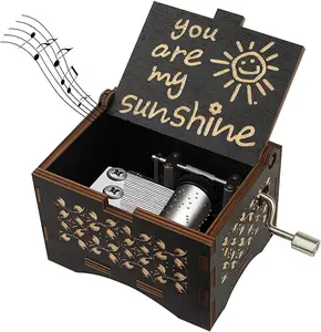 Hand-cranked Music Box You Are My Sunshine，Wood Antique Engraved Musical Case for Loved Ones Gifts for Lover Boyfriend Girlfriend Husband Wife，Creates Family Bonding Moments