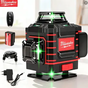 Milwaukee 3-4D 360-degree 16-line laser level with 5000mAh battery, US-standard charger, remote control, base, professional measuring tool for various renovation DIY projects