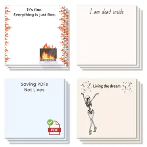 Funny Office Sticky Notes, 4 Count/Set 3 x 3 Inch Funny Office Notepads, Adhesive Sticky Notes for School, Office and Home Supplies