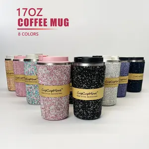 Cupcupmore Bling Coffee Mug Shiny Rhinestone Vacuum Flasks Double Wall Stainless Steel Insulated tumbler with Leak-proof Lid Glitter Water bottle,Sparkle Portable Thermal Mug for Women Men,Keeps Cold 12 Hours and Hot 6 Hours Drinkware Cup