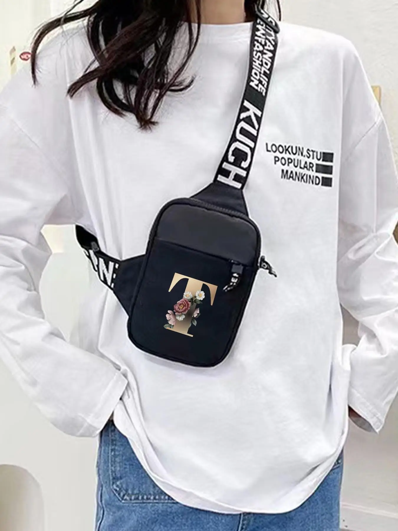 Fashion Letter Print Purse Crossbody Bag with Adjustable Strap, Casual Lightweight Shoulder Bag for Women & Girls, Casual Trendy Versatile High-qualit