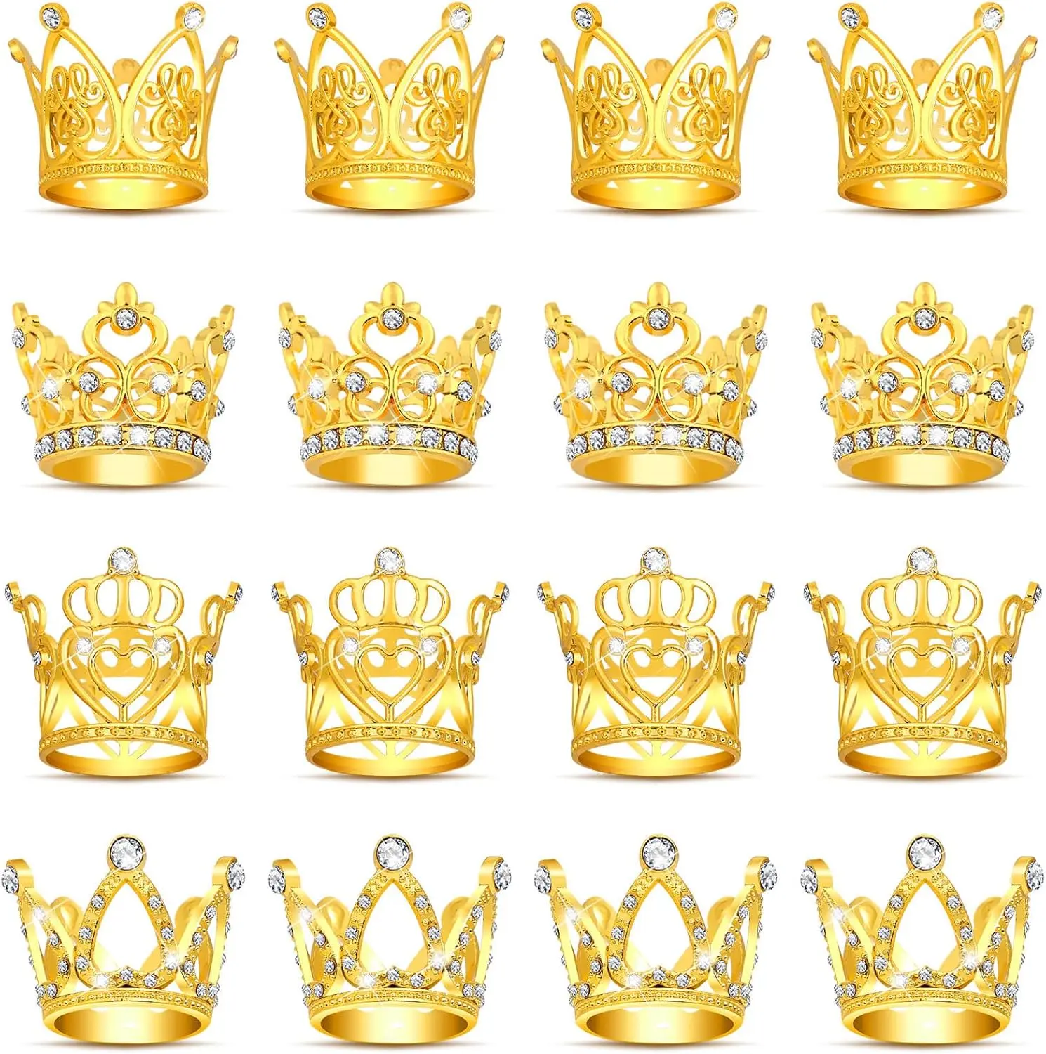 16Pcs Crowns for Flower Bouquets Gold Crown Cake Topper Mini Crown for Flower Bouquet Accessories Birthday Crowns Cupcake Toppers for Wedding Girl Lady Bridal Cupcake Decor - Home Improvement.