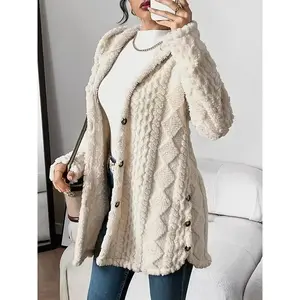 2026 elegant beige fur fur hooded wool sweater - comfortable long sleeves, front and front coat with diamond pattern, suitable for autumn and winter, machine-washable (gift)