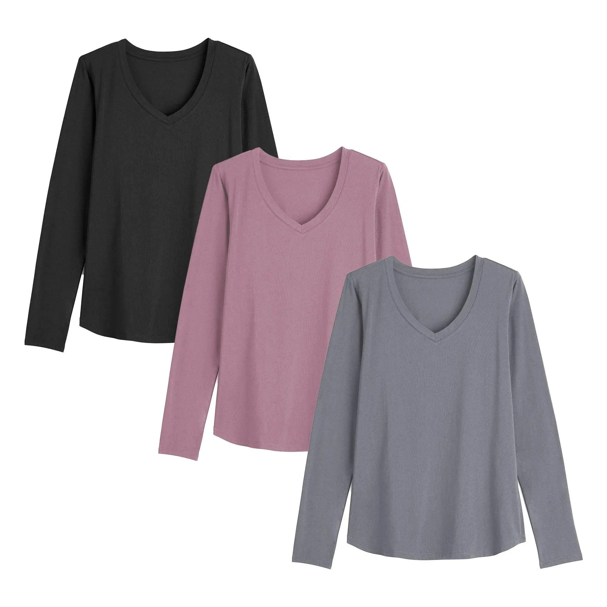 Showitty Women's 3-Pack V-Neck Tops, Casual Loose-Fit Lightweight Pullover for Fall Sports, Female Plus Size up to 3XL, Top, Sporty Chic, 2Xl, Small, Plain, All Seasons, Easy To Pair, Casual Fashionable Top, Soft Fabric