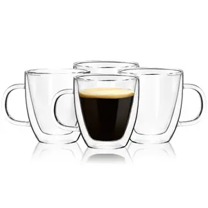 5oz Espresso Cups Set of 4, Small Double Wall Hand Blown Coffee Shots Glass, Expresso Mugs,Tazas de Cafe Expreso, Perfect For Espresso Latte Cappuccinos Tea Bag Juice Drinkware tiktokshopspringglowup