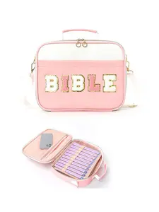 Women's Bible Cover Bag , Letter Shoulder Storage Bag, StylishPortable Organizer for Bibles & Books，with Tabs Colored Gel Pen，Highlighters for Study Bible, Bible Case withShoulder Strap, Bible Journaling kit for Christian