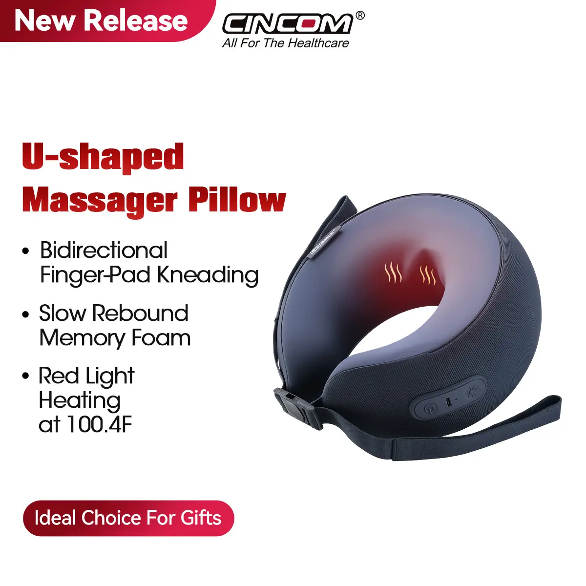 CINCOM U-Shaped Neck Massager Pillow (Mid-Night Blue) - Neck Shoulder Relaxer, Heating Massage Device, Hands-Free Hot Massage Tool, 360° Memory Foam Cervical Support, Cordless Rechargeable Portable, Gift That Heals for Holidays, Heating Massage Devices