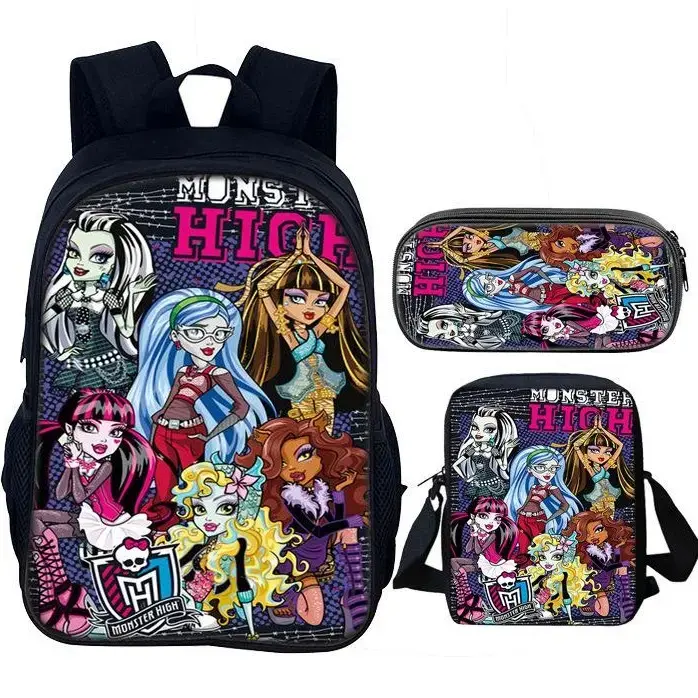 3PCS Monster High Backpack Set for Girls - Cute School Bookbag with Lunch Box, Pencil Case, Lightweight Classic Gym/Shoulder Bag for Teens, Travel, Work A-49