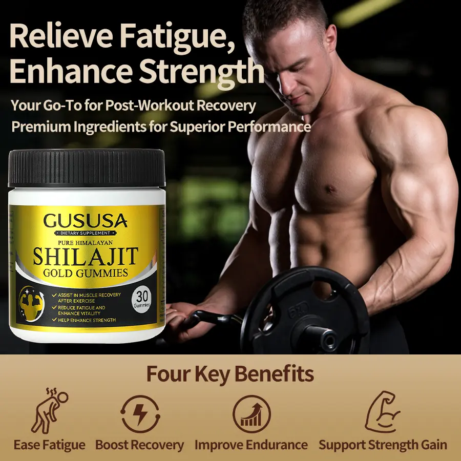 GUSUSA Pure Himalayan Shilajit Gold Gummies - 100% Natural & Organic, Lab Tested, No Added Sugar, Ginseng Extract, Non-GMO, Dietary & Fitness Energy & Vitality Supplement for Adults, Sugar Free, Botanical Extracts