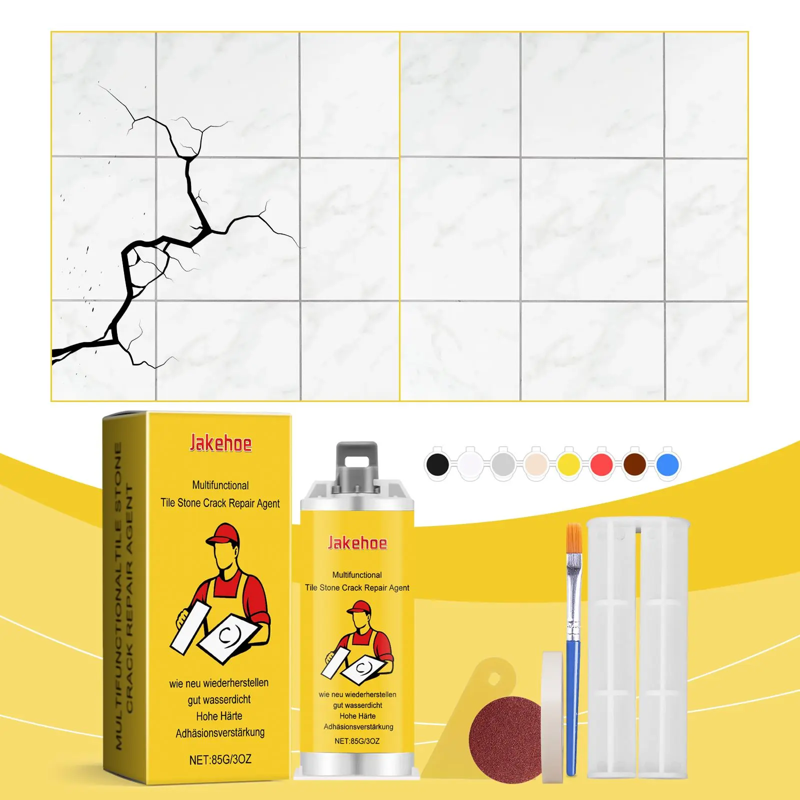 JAKEHOE Tile Repair Paste - Waterproof, Durable DIY Home Crack Filler Spackling Paste, Seamless Fix for Cracks, Chips, Holes on Tiles, Porcelain, Ceramic in Bathroom, Kitchen