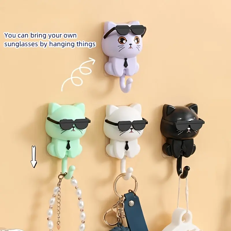Creative Cat Design Wall Mounted Hook, 1/4pcs Cute Cartoon Cat Design Wall Hook, Multipurpose Wall Hook, Home Storage Hook, Convenient Hook, Storage Hooks for Key & Decorative Storage, Shelves, Wall Mounted Holder
