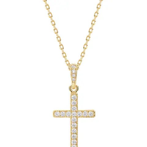 PAVOI 14K Gold Plated Cubic Zirconia Cross Pendant Necklaces for Women - Linear Bezel CZ Religious Cross Faith Pendant Necklace