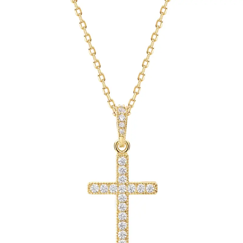 PAVOI 14K Gold Plated Cubic Zirconia Cross Pendant Necklaces for Women - Linear Bezel CZ Religious Cross Faith Pendant Necklace