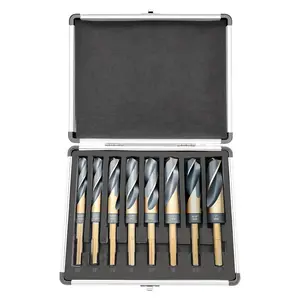 8 count Reduced Shank Drill Bit Set, M2 HSS Metal Drill Bits for  Plastic, 135? Split Point, 1/2" Reduced Shank, Sizes from 9/16" to 1"  and Deming with  Carry Case