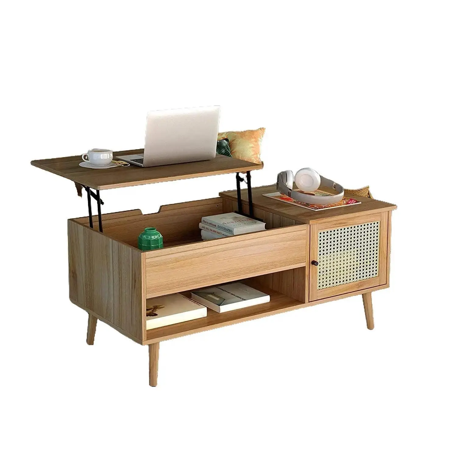 Giratree Lift Top Coffee Table with Hidden Compartment, Big Storage Space and Adjustable Storage Shelf Lift Tabletop Dining Table for Home Living Room