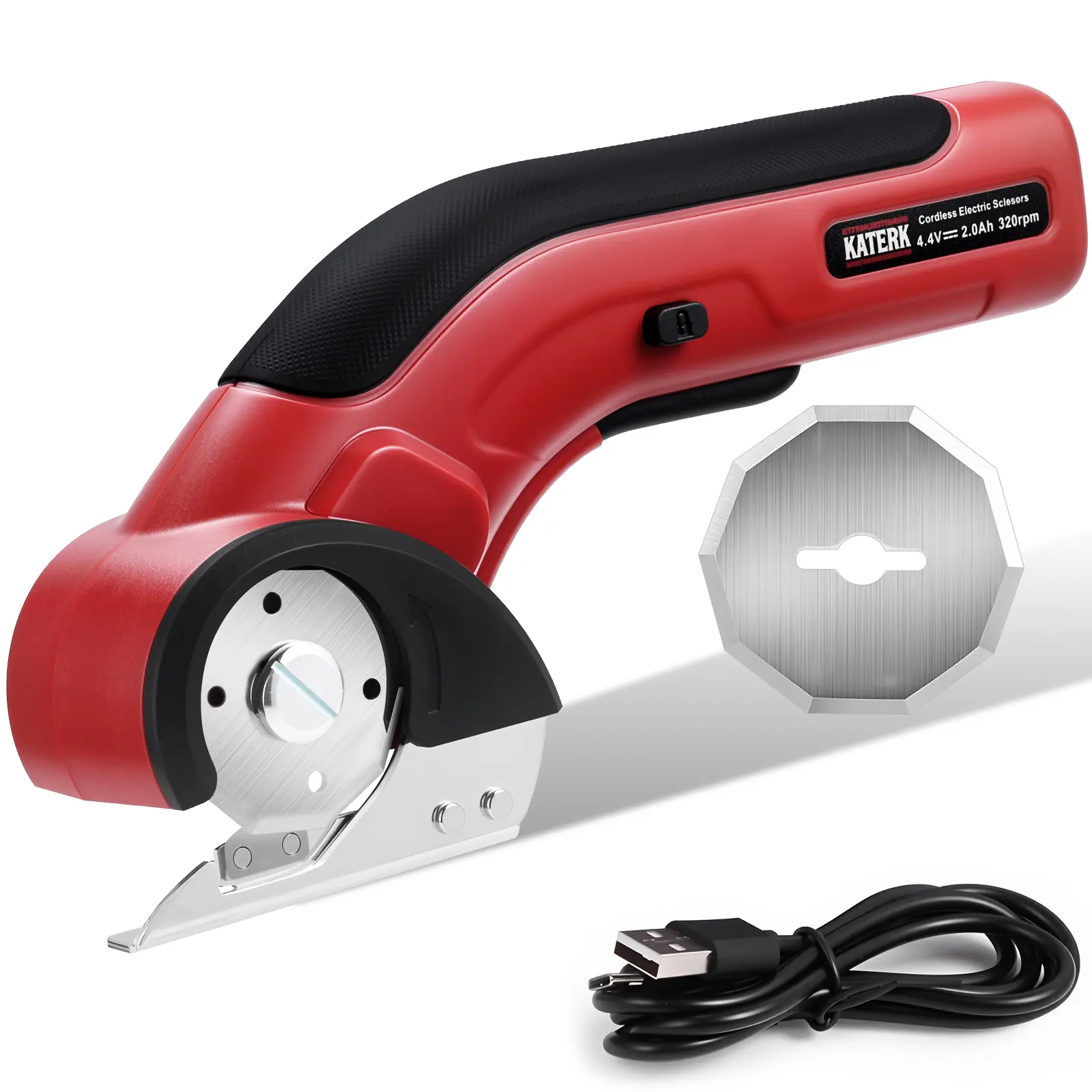 Katerk Portable Cordless 4.4V Electric Scissors - USB Rechargeable Fabric Cutting Tool with Lock, 2 Self-Sharpening Blades, Plastic Sewing Kit Accessory for Adults, No Manual Sharpening Need